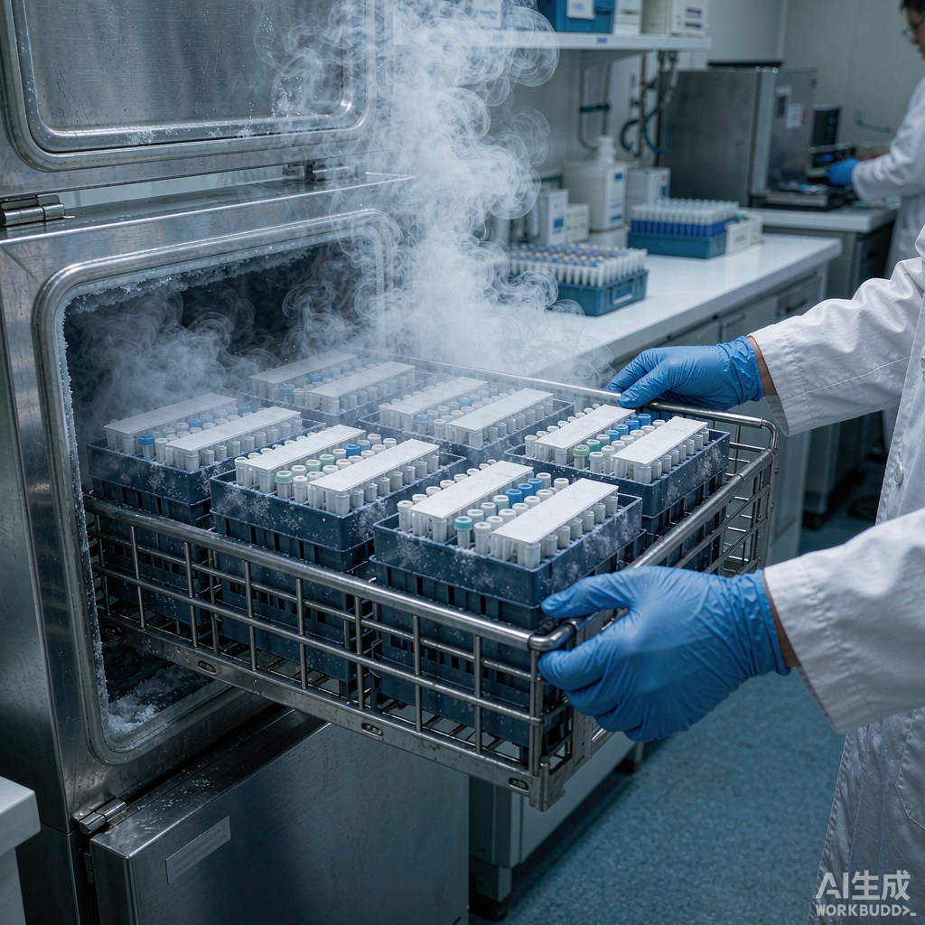 生物样本库液氮罐取出冻存盒场景