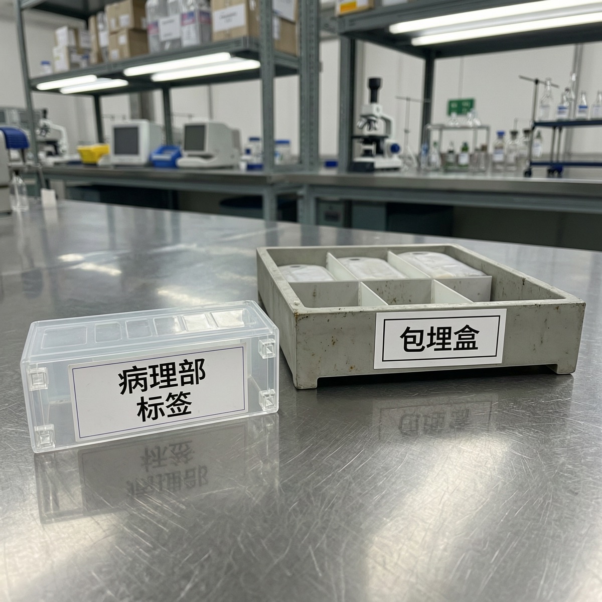 病理科载玻片标签与包埋盒标识实拍